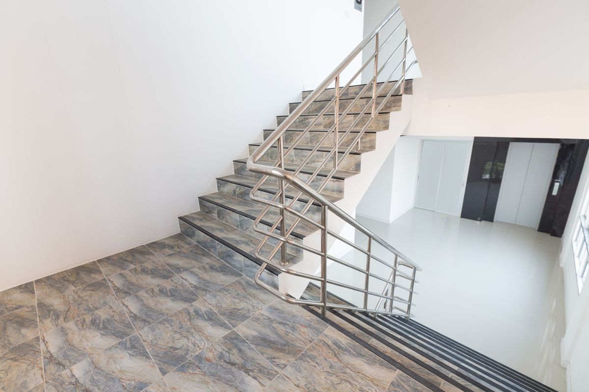indoor Concrete Staircase With stainless steel Handrail